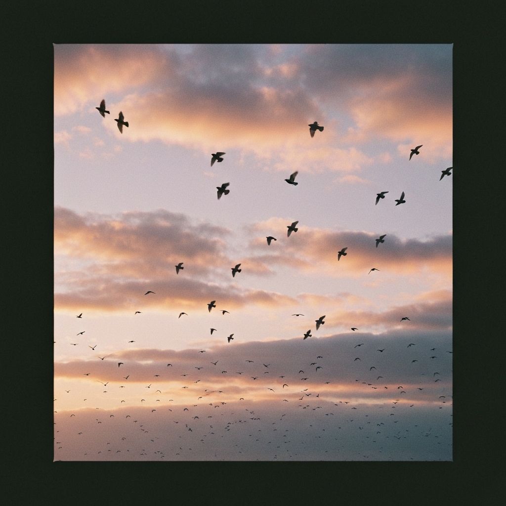 Starlings in flight at golden hour